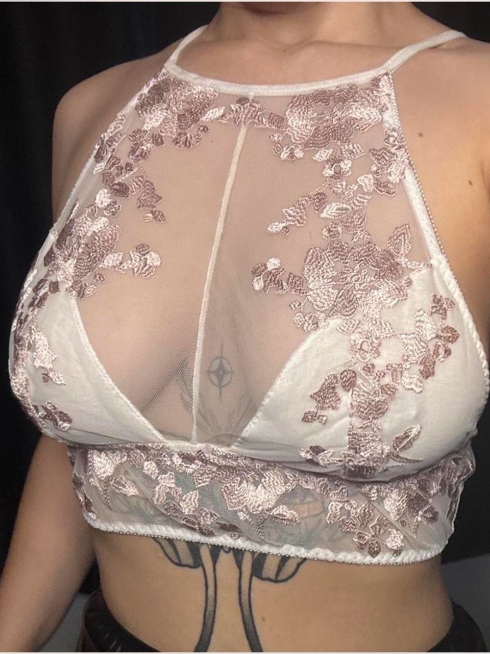 Floral embroidered mesh bralette